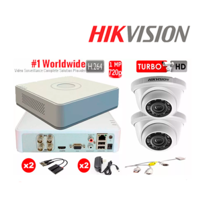 KIT DE VIDEO VIGILANCIA HIKVISION TURBO HD 2 CAMARAS 720P + ACCESORIOS