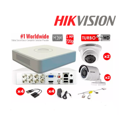 KIT DE VIDEO VIGILANCIA HIKVISION TURBO HD 4 CAMARAS 720P + ACCESORIOS