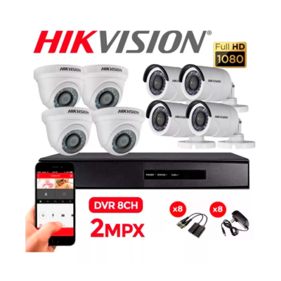 KIT DE VIDEO VIGILANCIA HIKVISION TURBO HD 8 CAMARAS 1080P + ACCESORIOS