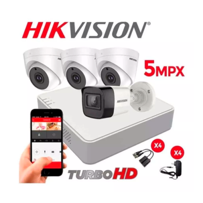 KIT DE VIDEO VIGILANCIA HIKVISION TURBO HD 4 CAMARAS 5MP + ACCESORIOS