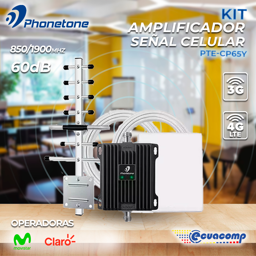 ECUACOMP_KIT AMPLIFICADOR SEÑAL CELULAR PHONETONE PTE-CP65Y