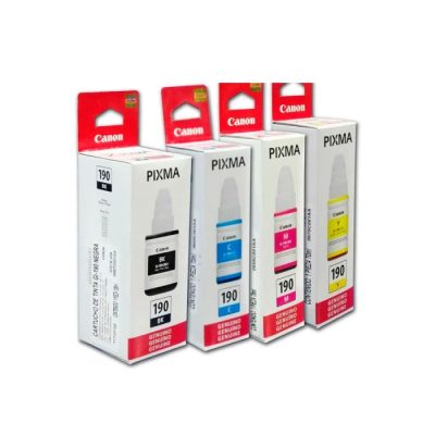 KIT DE 4 TINTAS CANON GI-190 NEGRO AMARILLO CIAN MAGENTA 70ml.