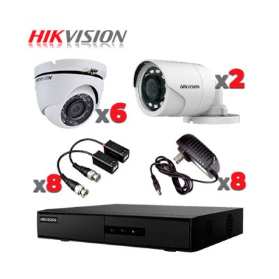 KIT 8 CAMARAS DE VIGILANCIA HD 2MP 1080P HIKVISION, DVR 8CH