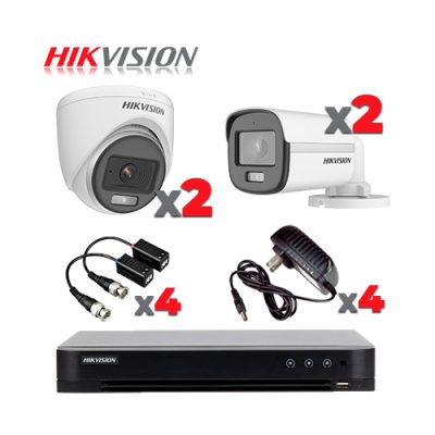 KIT 4 CAMARAS DE VIGILANCIA COLOR-VU HD 2MP 1080P AUDIO HIKVISION, DVR 4CH CON AI ACUSENSE