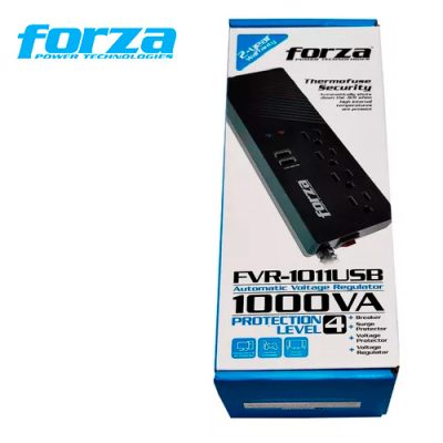 REGULADOR DE VOLTAJE FORZA FVR-1011USB DE 1000VA 500W 4 TOMAS CON 2 USB 2.0 120V