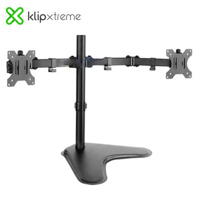 SOPORTE DE DOBLE MONITOR CON BASE DE ESCRITORIO KLIP XTREME KPM-311 13″ – 32″ INCL. -45º +45º GIRT. +-90º NEGRO