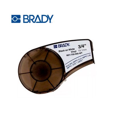 CINTA ETIQUETADORA DE VINYL BRADY NEGRO SOBRE BLANCO DE 19.1mm 3/4″ 6.4mts.