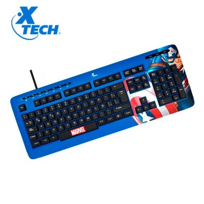 TECLADO XTECH XTK-M401CA MARVEL CAPTAIN AMERICA, MULTIMEDIA, ESPAÑOL, USB NEGRO