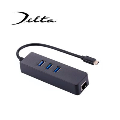 ADAPTADOR DELTA USB-C 3.1 A LAN RJ45 GIGABIT + HUB 3 PUERTOS USB 3.0