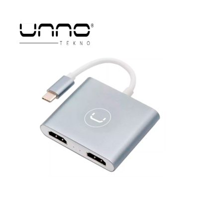 ADAPTADOR HUB UNNO HB1103SV 2 EN 1 USB-C A 2xHDMI HEMBRA