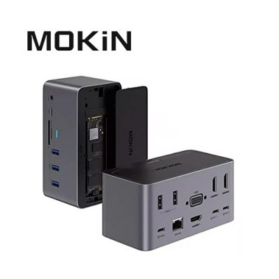 DOCKING STATION DP100W, 18 EN 1, USB C DOCKING DTATION DUAL MONITOR + M.2 SATA + 3xHDMI + VGA+ 4xUSB-C + RJ45 + SD/TF + 3.5mm +