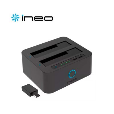 DOCKING STATION INEO USB-C PARA 2 DISCOS SATA 2.5″ / 3.5″ HDD/SSD PARA DUPLICADO O CLONACIÓN