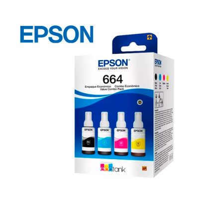 KIT DE 4 TINTAS EPSON T664 NEGRO AMARILLO CIAN MAGENTA 70ml.