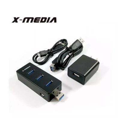 MINI HUB X-MEDIA XM-UH3004A DE 4 PUERTOS USB 3.0 EXPANDIBLE + ADAPTADOR