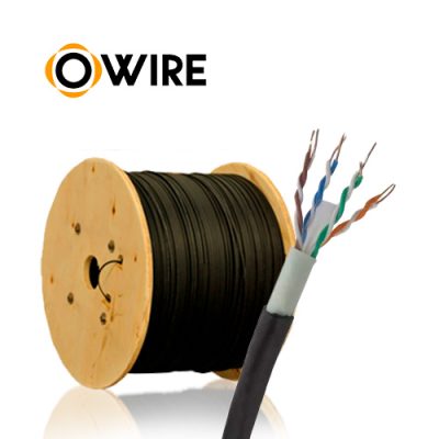 ROLLO DE CABLE UTP COBRE OWIRE DOBLE CHAQUETA OUTDOOR NEGRO CAT6 23 AWG 305 mts.