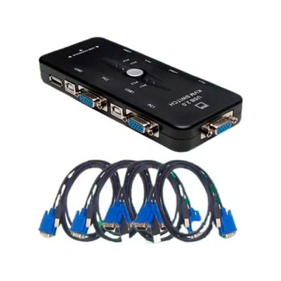 SWITCH KVM DE 4 PUERTOS USB ANERA CON CUATRO SET DE CABLES