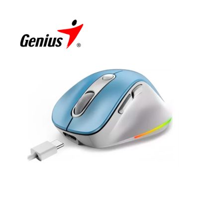 MOUSE GENIUS ERGO 9000S PRO / CONECTIVIDAD DUAL (BLUETOOTH 5.0 Y WIRELESS 2,4GHZ) / ERGONÓMICO / SILENCIOSO / 2400DPI / 6 BOTONES / BATERÍA INCORPORADA 500MAH / LED RGB 7 COLORES / AZUL CLARO