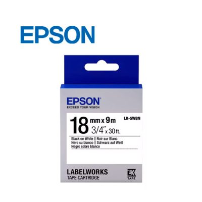 CINTA ETIQUETADORA EPSON LK-5WBN NEGRO SOBRE BLANCO DE 18mm 9mts.