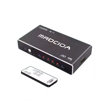 SWITCH SELECTOR DE VIDEO HDMI 4K UHD 3D MROCIOA 5 ENTRADAS 1 SALIDA + CONTROL REMOTO METALICO