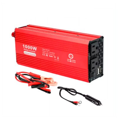 INVERSOR DE VOLTAJE POWER INVERTER 1000W 12VDC A 120V 2 TOMAS 2 USB ROJO