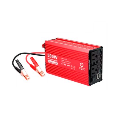 INVERSOR DE VOLTAJE POWER INVERTER  500W 12VDC A 120V 2 TOMAS 2 USB ROJO