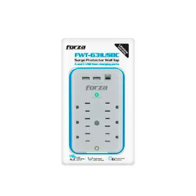 PROTECTOR DE VOLTAJE FORZA FWT-631USBC 6 TOMAS 120V, 2xUSB, USB-C, SENSOR DE LUZ NOCTURNA