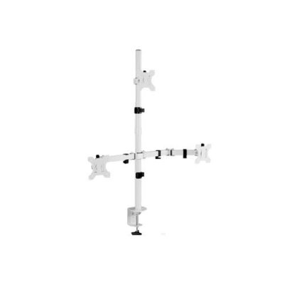 SOPORTE DE TRIPLE MONITOR PARA ESCRITORIO VIVO STAND-V003TW 13″ – 30″ INCL. +-15º GIRT. +-180º ALUMINIO BLANCO