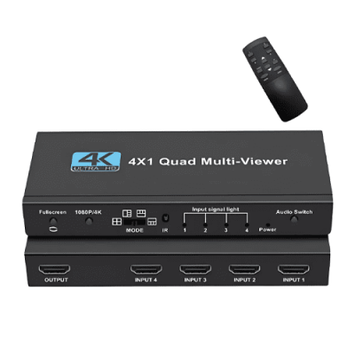 SWITCH DE VIDEO MULTIVISOR HDMI 4K DE 4 ENTRADAS A 1 SALIDA METALICO + CONTROL REMOTO