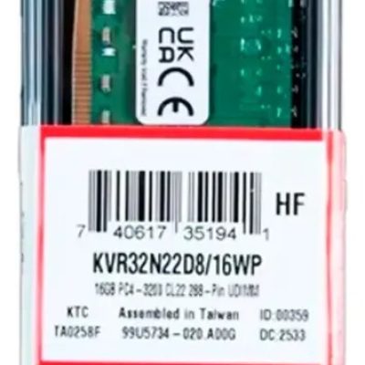 MEMORIA RAM KINGSTON KVR32N22D8/16WP DDR4 16GB PC4-25600 3200MHz