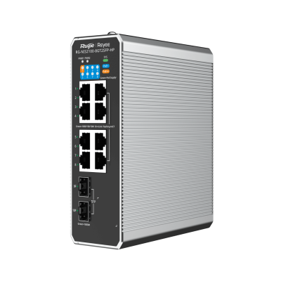 CLOUD SWITCH INDUSTRIAL RUIJIE REYEE RG-NIS2100-8GT2SFP-HP ADMINSTRABLE L2 DE 10 PUERTOS GIGABIT CON 7 POE+, 1 POE++ 228W + 2 PUERTOS SFP, IP40 DIN-RAIL