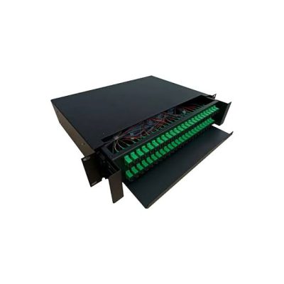 PANEL DE FO ODF 24 PUERTOS MM OM3 CON ADAPTADORES LC/UPC + PIGTAILS DE FUSION + TUBILLOS CON BANDEJA DESLIZABL