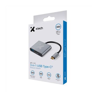 ADAPTADOR HUB XTECH XTC-566 3 EN 1 USB-C A USB 3.0, HDMI, USB-C