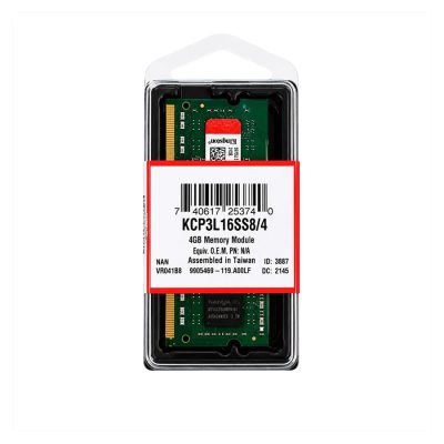 MEMORIA RAM KINGSTON KCP3L16SS8/4 DDR3L SO-DIMM 4GB PC3L-12800 1600MHz