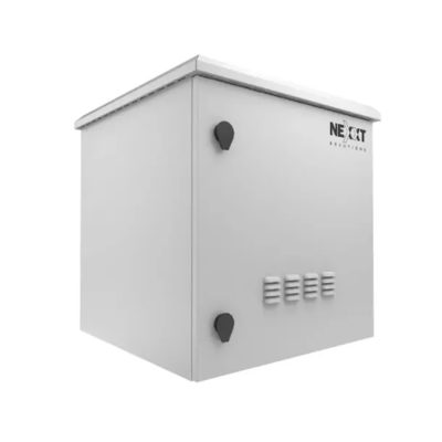 GABINETE NEXXT NPC-O12U66P EXTERIOR IP55 12UR ACERO GALVANIZADO SOPORTE PESADO MONTAJE POSTE 60x60x62cm 2 VENTILADORES + TERMOSTATO + RIEL