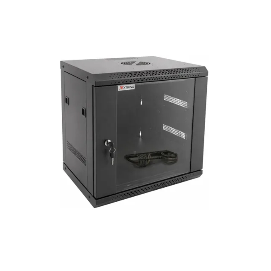 GABINETE RACK CERRADO XTRING XT-WB-6612 COMPACTO DE PARED PUERTA VIDRIO 12UR (60x60x63.5cm)